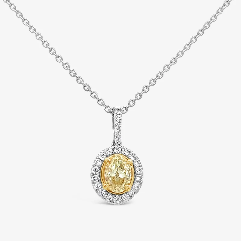 Adjustable necklaces for the perfect fit-Oval Shaped 0.45CT Yellow & White Diamond Necklace