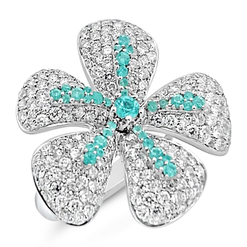 Platinum engagement rings for ultimate luxury-Diamond & Paraiba Flower Ring