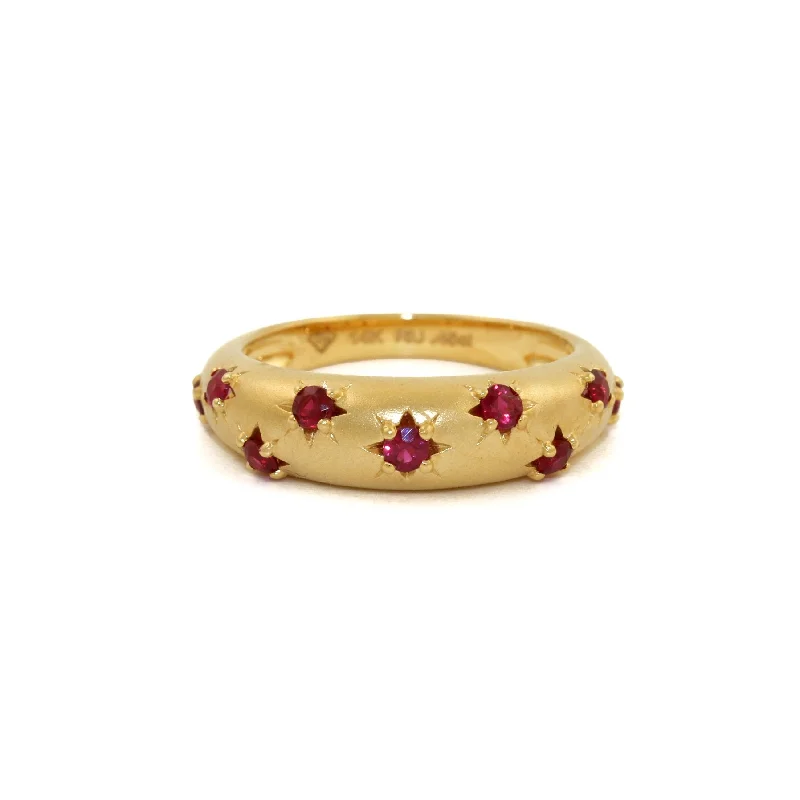 Personalized initial rings for unique style-14k Matte Gold x 5mm Red Ruby Star Bombe Band