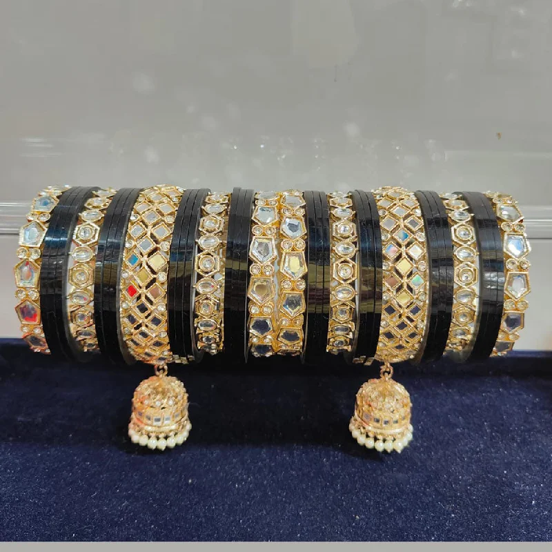 Elegant bangle bracelets for formal events-Pooja Bangles Gold Plated Kundan Stone Acrylic Bangles Set