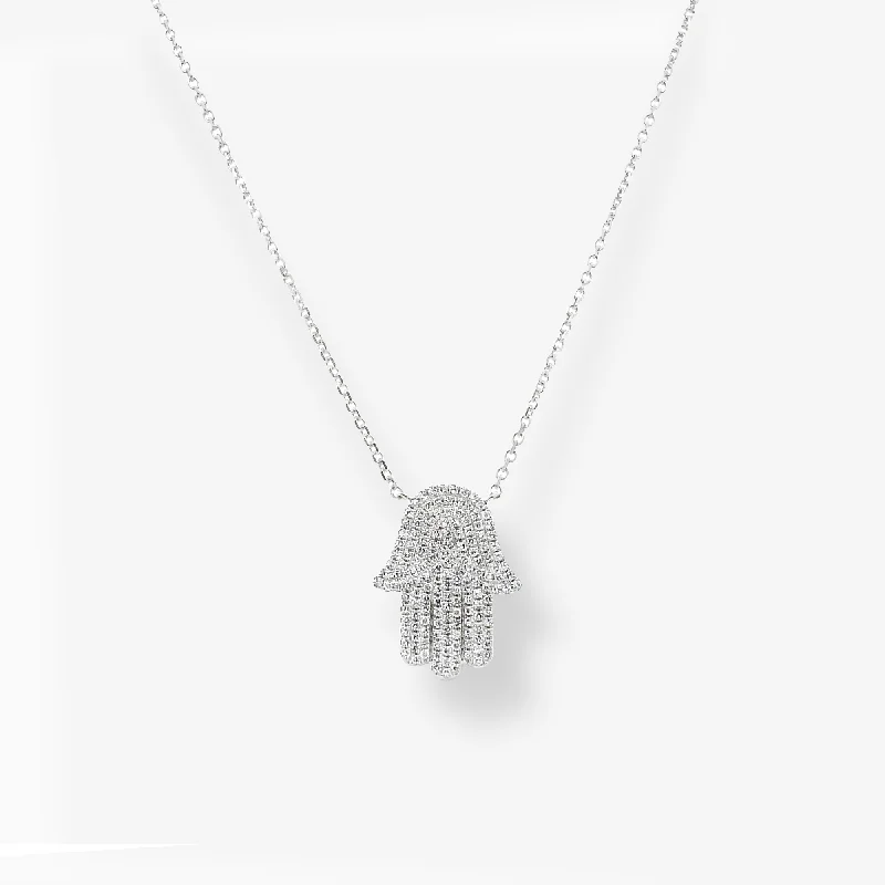 Personalized quote necklaces for meaningful sayings-Medium Pave' Hamsa Necklace