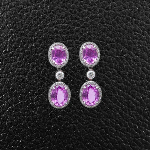 Modern stud earrings for sleek elegance-Pink Sapphire & Diamond Dangle Earrings