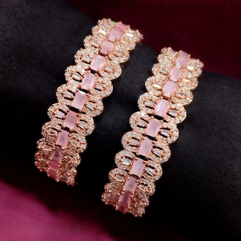 Stacking bangles for trendy layered style-Akruti Collection Rose Gold Plated AD Bangle