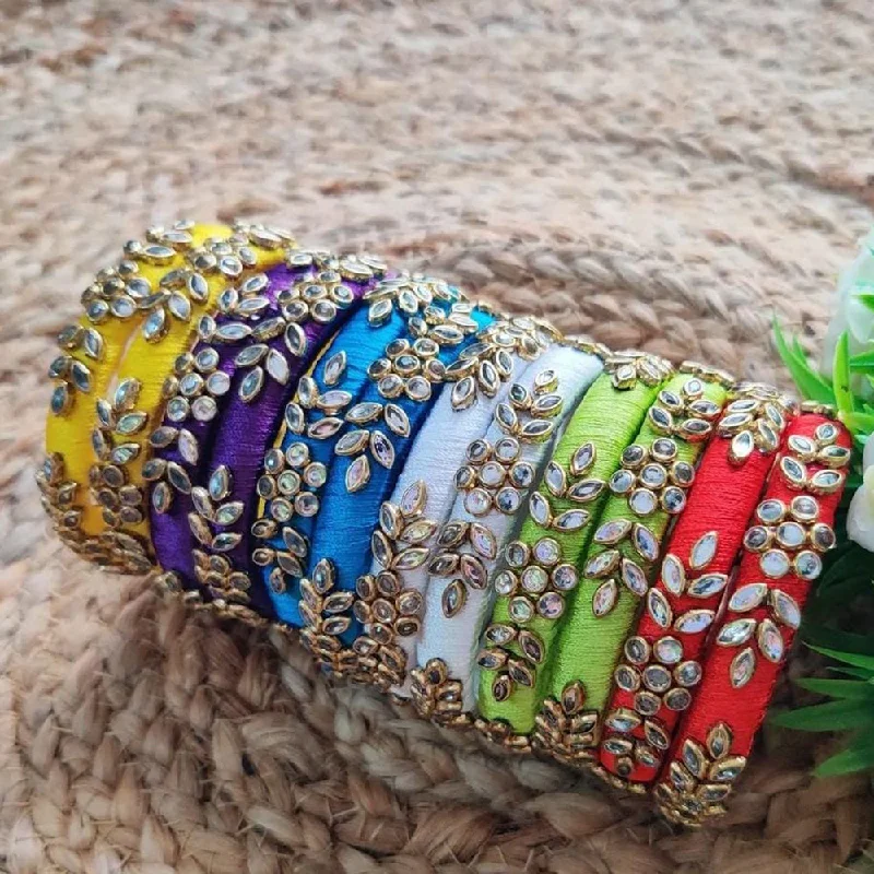 Stackable gemstone bangles for layered elegance-Shrijicreation Thread Handmade Bangles Set