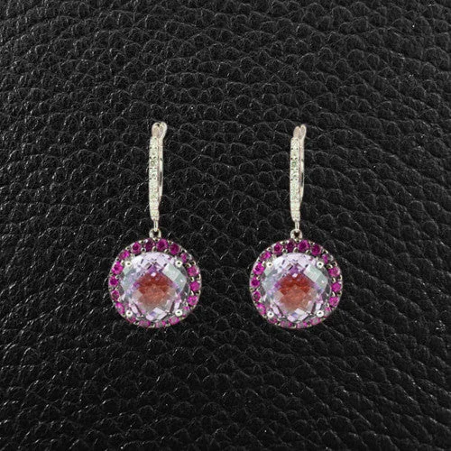 Fashion-forward hoop earrings for trendy outfits-Rose Amethyst, Pink Sapphire & Diamond Dangle Earr