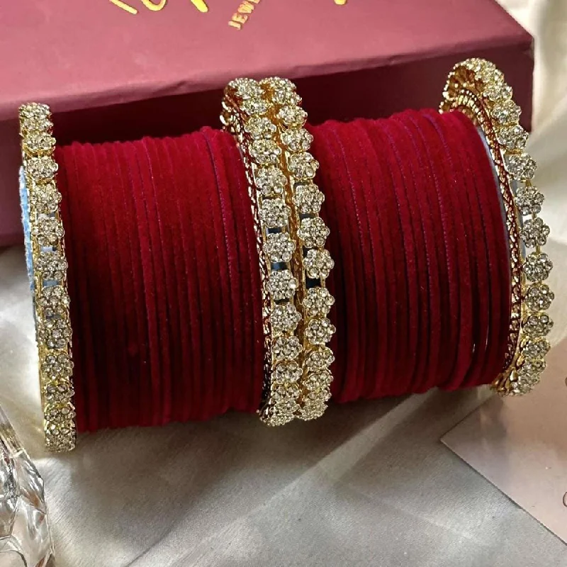 Textured bangles for a stylish edge-Manisha Jewellery Gold Plated Austrian Stone Velvet Bangles Set