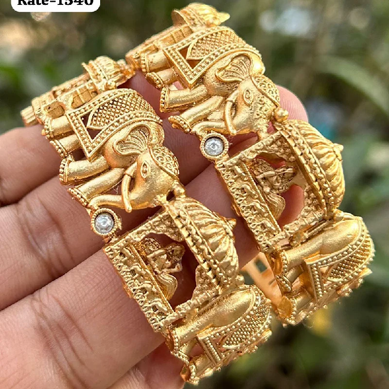 Elegant bangle bracelets for formal events-Neetu Art Gold Plated Pota Stone Openable Bangles Set