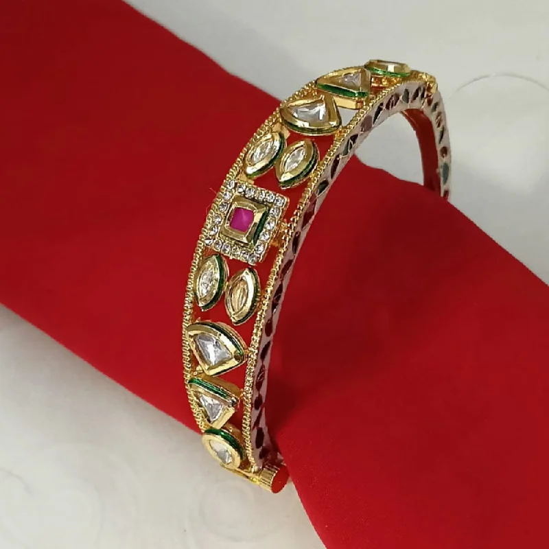 Custom birthstone bangles for family gifts-Padmawati Bangles Gold Plated Kundan Openable Kada