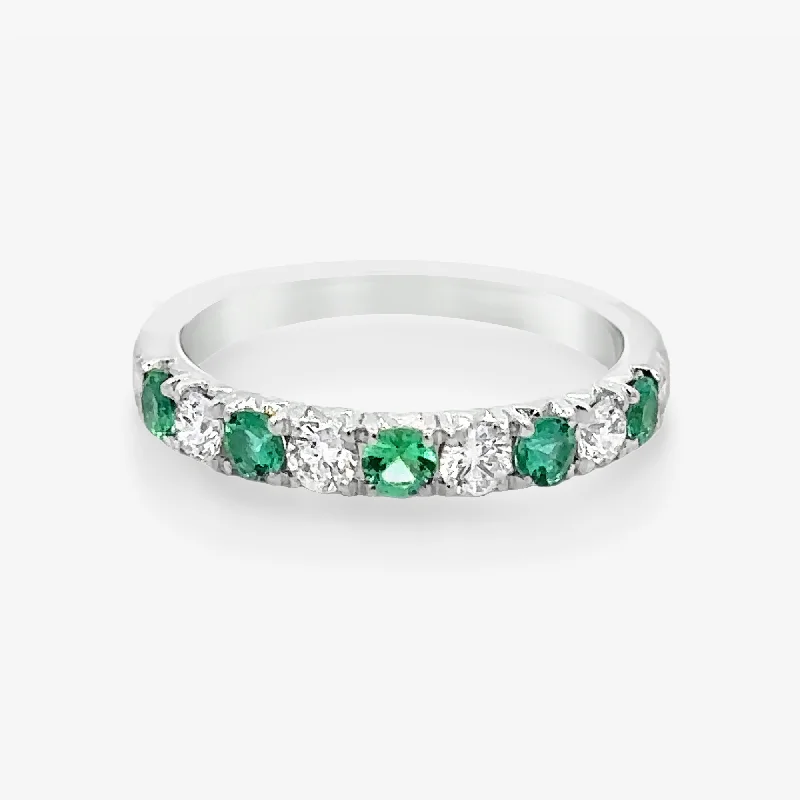 Custom made rings for unique designs-0.35CT Emerald & Diamond Halfway Ring