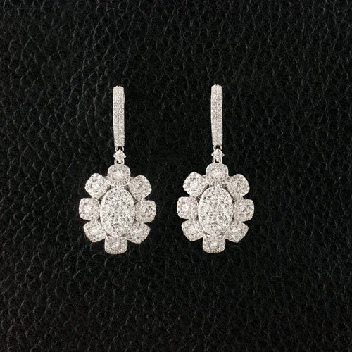 Gold-plated earrings for a luxe yet affordable look-Diamond Flower Dangle Earrings