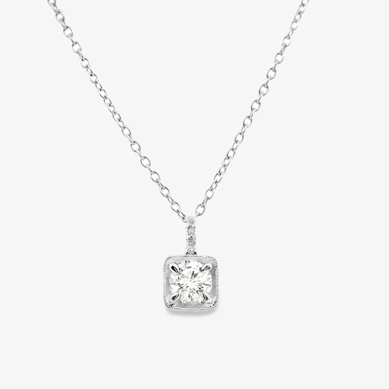 Custom charm necklaces for unique designs-Solitaire 0.81CT Round Diamond Necklace