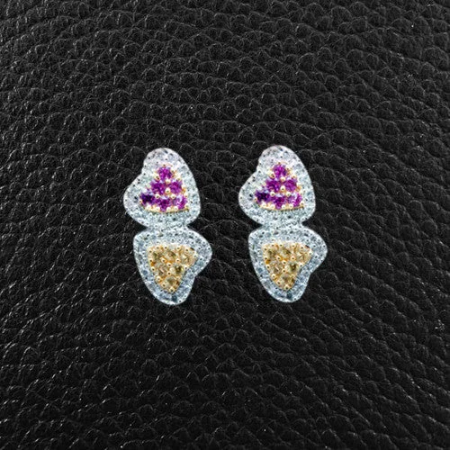 Luxury diamond earrings for special occasions-Pink & Yellow Sapphire Double Heart Earrings