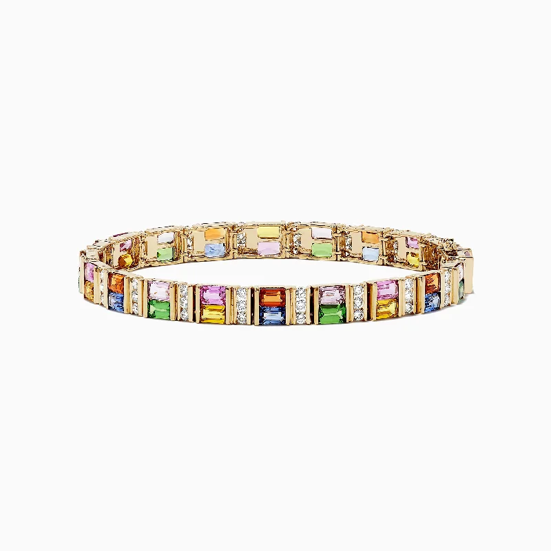 Personalized charm bracelets for thoughtful gifts-Watercolors 14K Gold Multi Sapphire and Diamond Bracelet, 16.10 TCW