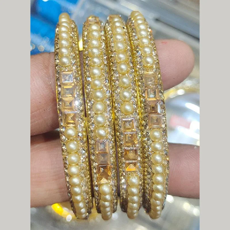 Elegant bangle bracelets for everyday style-Kiran Bangles Gold Plated Crystal Stone And Pearls Bangles Set