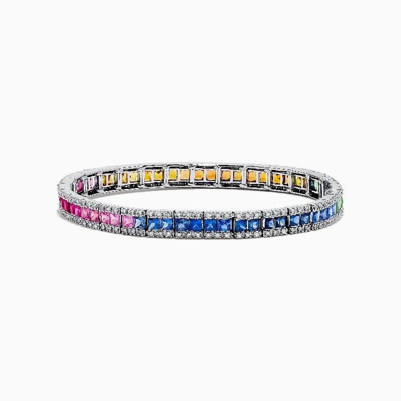 Simple chain bracelets for timeless appeal-Watercolors 14K White Gold Multi Sapphire & Diamond Bracelet, 9.16 TCW