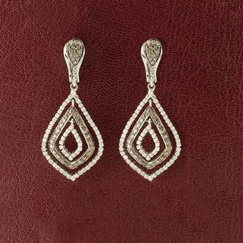 Handcrafted earrings for one-of-a-kind pieces-Brown & White Diamond Dangle Earrings