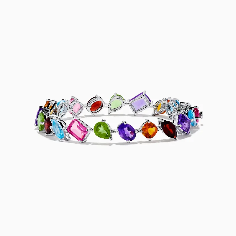 Elastic bracelets for easy wear-Mosaic 925 Sterling Silver Multi Gemstone Bracelet