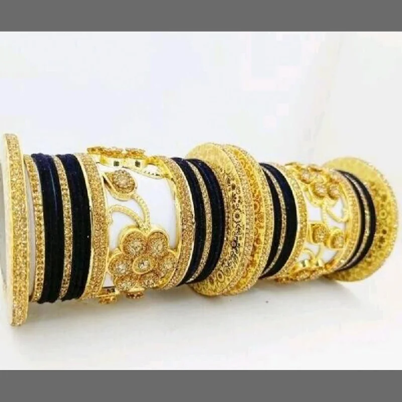 Traditional Indian bangles for cultural fashion-Martina Jewels Pack Of 6 Traditional Gold Plated Thread & Stone Bangles Set