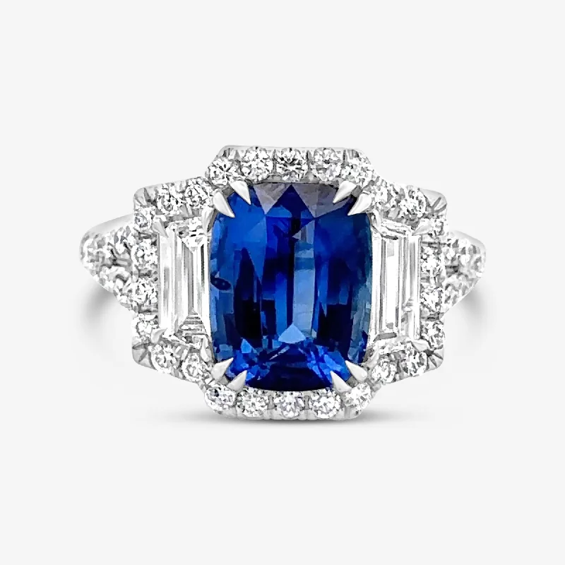 Fashion rings for everyday wear-3.98CT Blue Sapphire & Diamond Ring