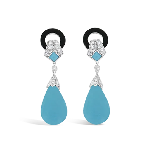 Gemstone earrings for colorful elegance-Turquoise & Diamond Drop Earrings