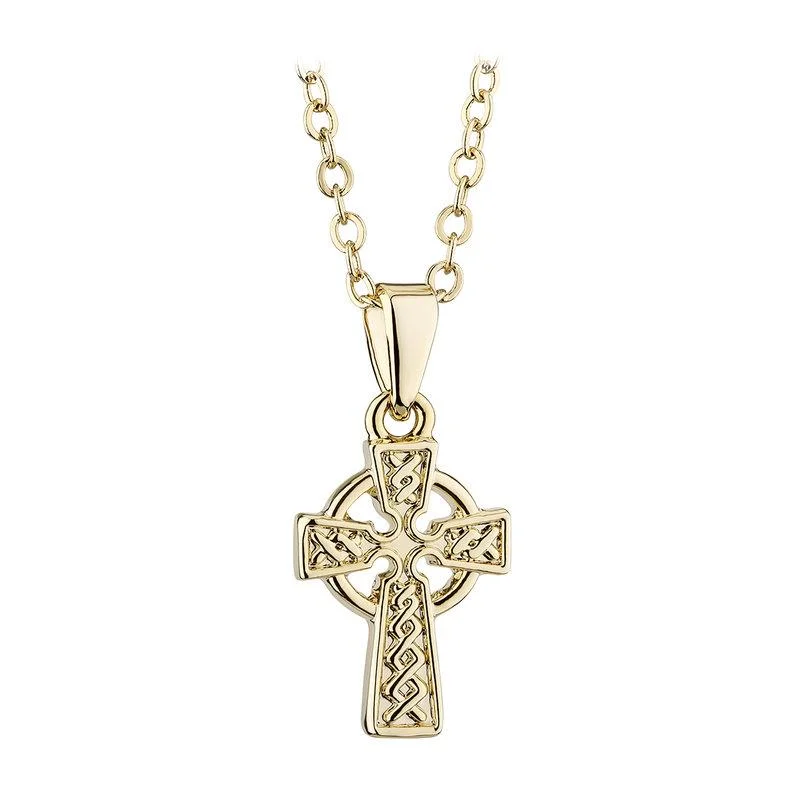 Sparkling cubic zirconia necklaces for luxury-Gold Plated Small Celtic Cross Pendant