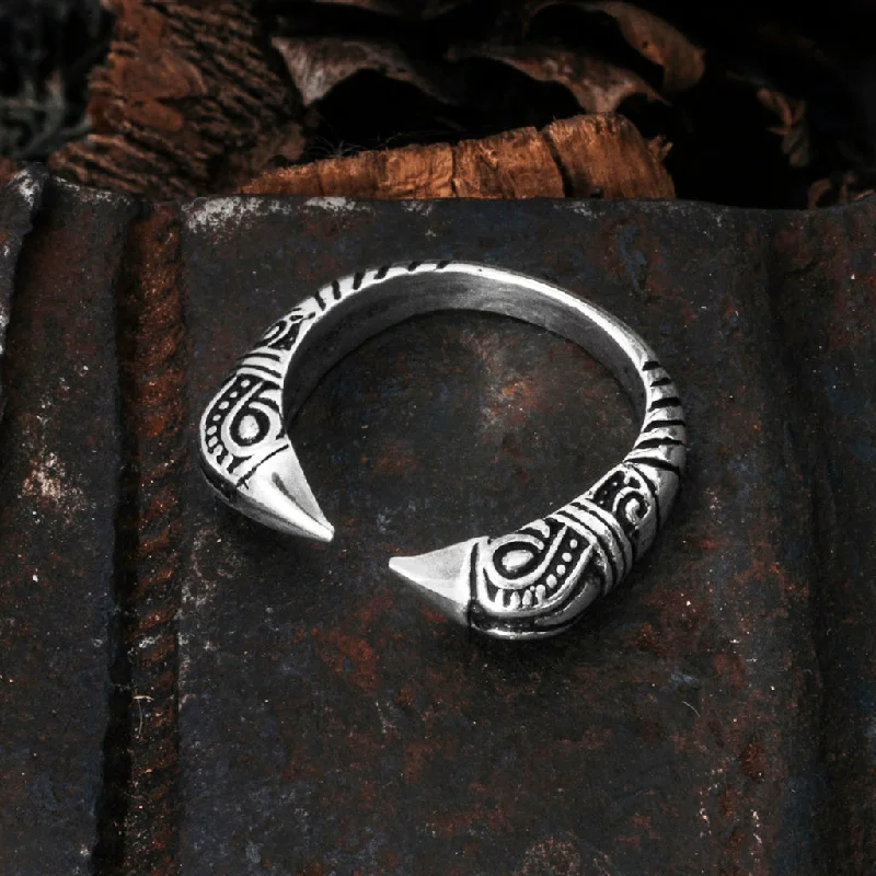 Custom initial signet rings for personalized style-Huginn & Muninn Ring, Silver