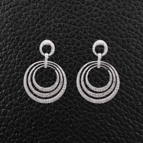 Long drop earrings for dramatic flair-Triple Circle Diamond Earrings