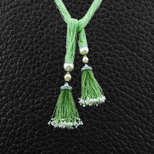 Multi-strand necklaces for layered elegance-Peridot, Diamond & Pearl Sautoir Necklace