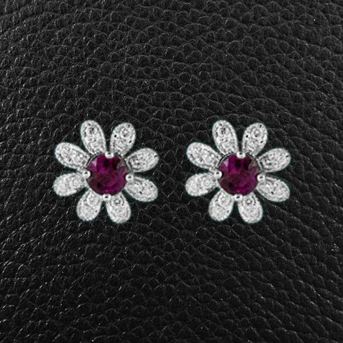 Classic silver earrings for everyday wear-Pink Sapphire & Diamond Flower Earrings