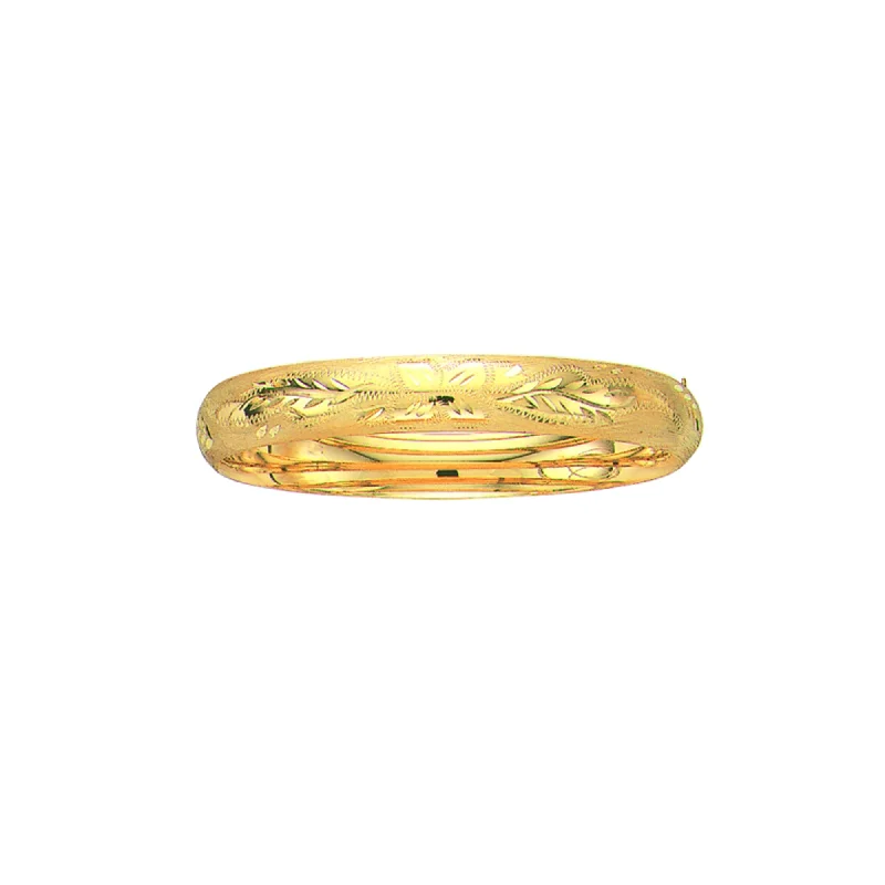 Custom engraved metal bracelets for memorable gifts-14K Gold 10mm Floral Design Bangle