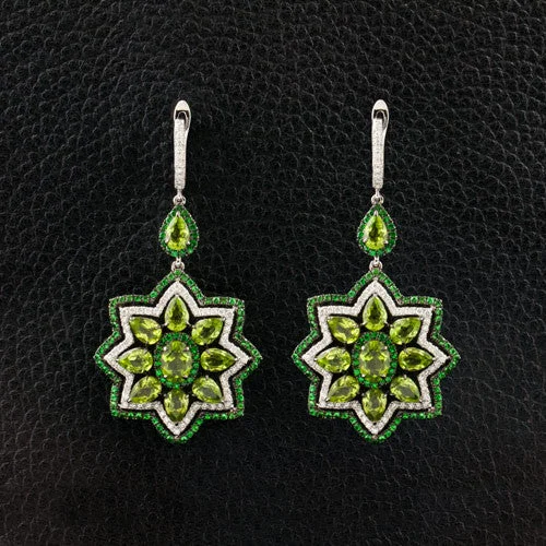 Opal earrings for a touch of iridescent beauty-Peridot, Diamond & Tsavorite Dangle Earrings