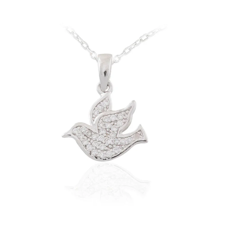 Custom crystal necklaces for personalized gifts-Communion Silver Dove Necklace