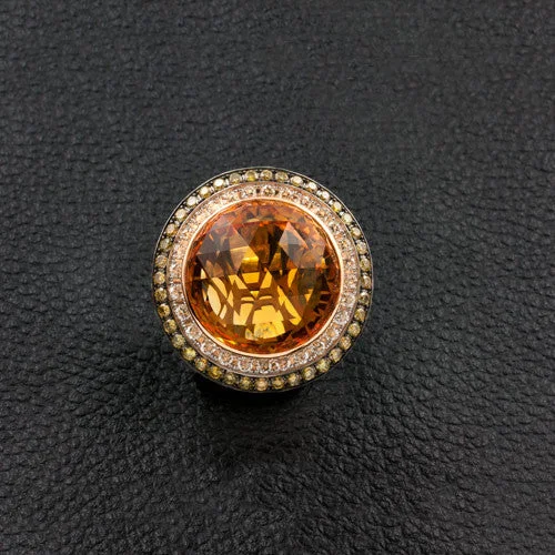 Adjustable silver rings for comfortable wear-Citrine Ring with Yellow & White Diamonds