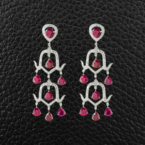 Handcrafted boho earrings for free-spirited fashion-Ruby & Diamond Dangle Earrings