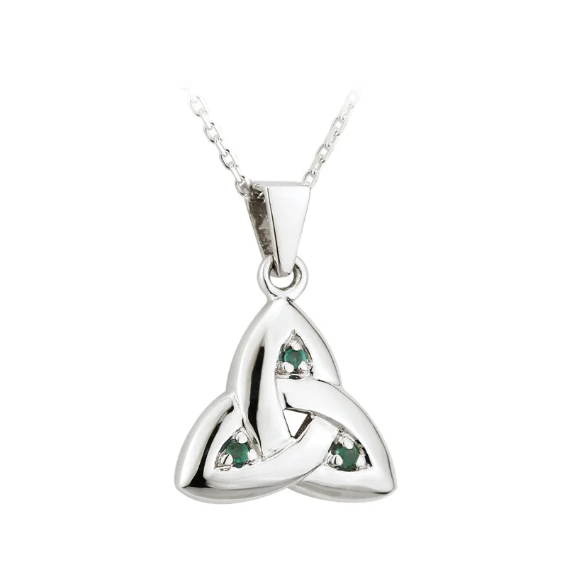 Custom heart pendants for romantic gifts-14K White Gold Emerald Medium Trinity Knot