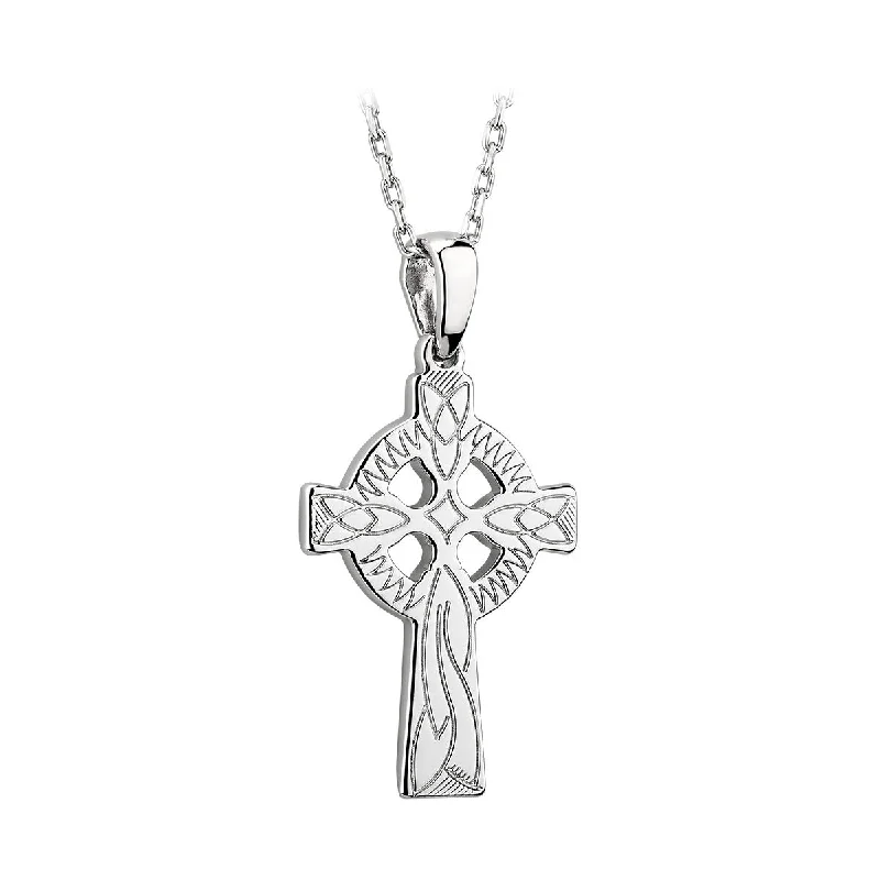 Friendship necklaces for meaningful connections-Silver Engraved Celtic Cross