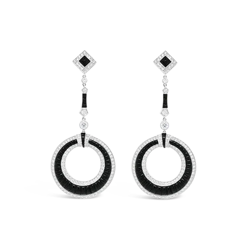 Delicate crystal earrings for subtle elegance-Diamond & Onyx Circle Dangle Earrings