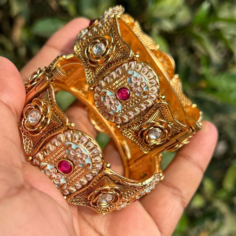 Gold-plated bangles for luxurious appeal-Neetu Art Gold Plated Pota Stone Meenakari Openable Bangles Set