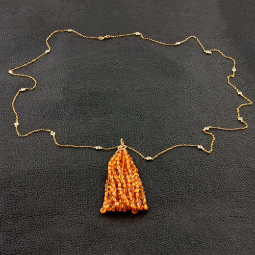 Classic gold chain necklaces for timeless elegance-Mandarin Garnet & Diamond Tassel Necklace