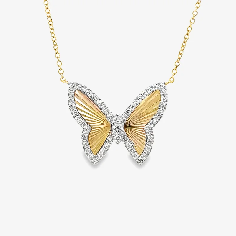 Multi-strand necklaces for layered elegance-Fluted Diamond Butterfly Necklace