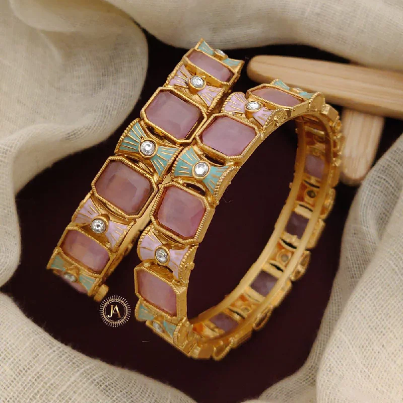 Handmade bangles for one-of-a-kind style-Neetu Art Gold Plated Crystal Stone Meenakari Openable Bangles Set