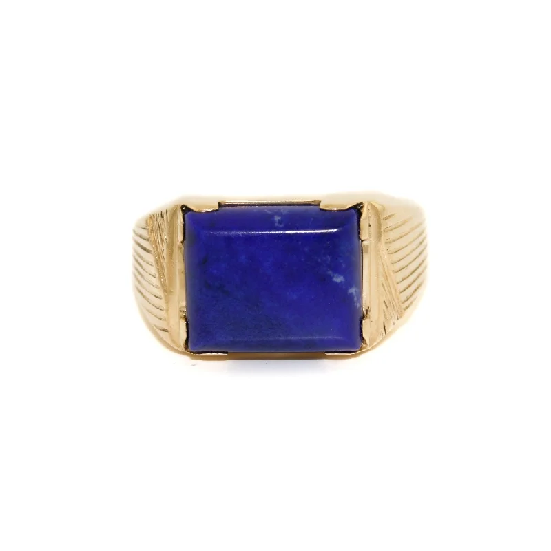 Designer rings for high-fashion luxury-Art Deco Lapis Lazuli Signet x 14K Gold