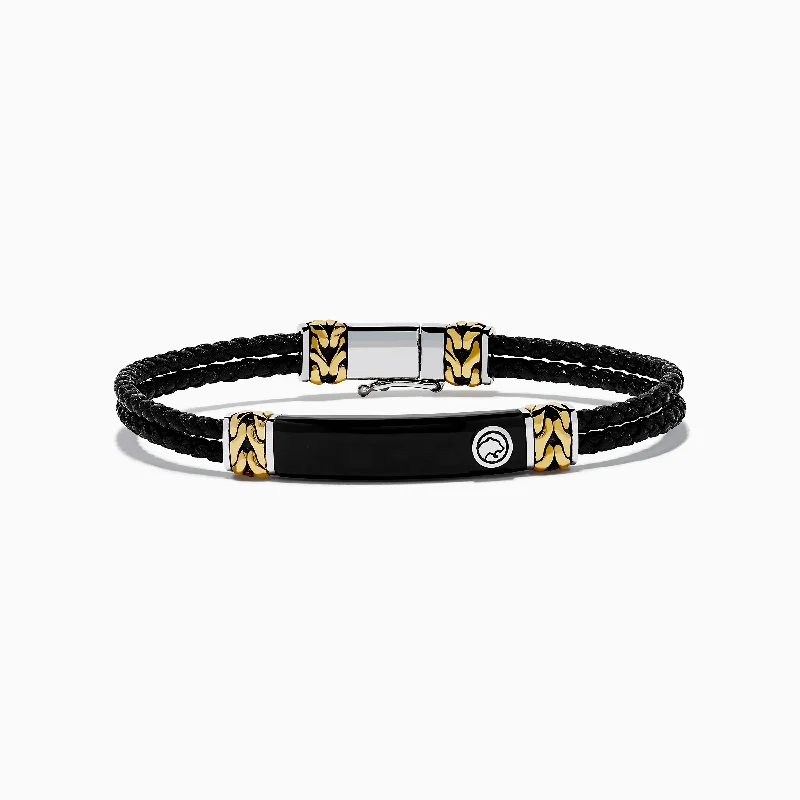 Custom engraved metal bracelets for memorable gifts-Men's 925 Sterling Silver and Leather Onyx Bracelet