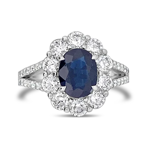 Geometric design rings for modern elegance-Sapphire & Diamond "Lady Di" Ring