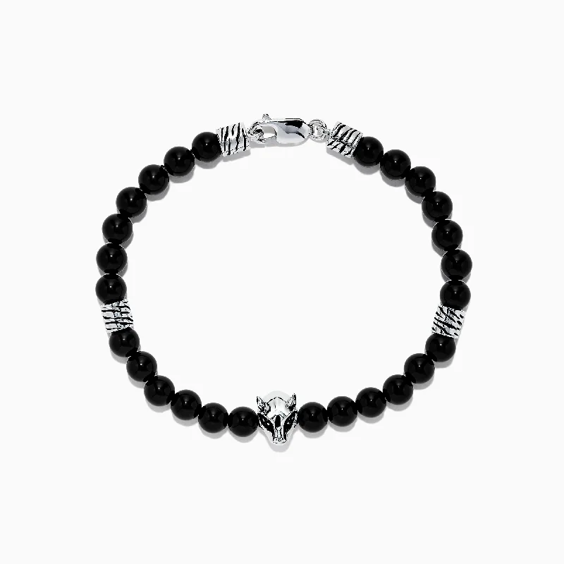 Pearl-encrusted bracelets for refined beauty-Men's Sterling Silver Beaded Onyx Bracelet, 41.80 TCW