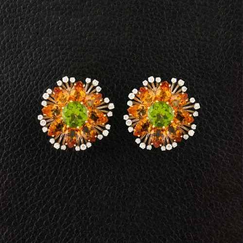 Rose gold earrings for romantic charm-Peridot, Citrine & Diamond Earrings