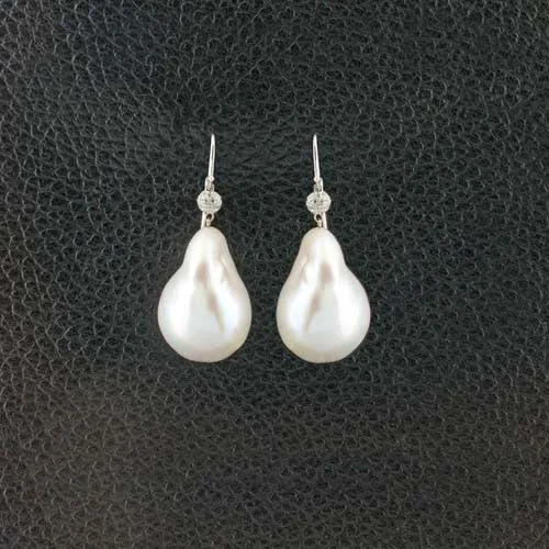 Handcrafted gemstone earrings for unique beauty-Baroque Pearl & Diamond Earrings