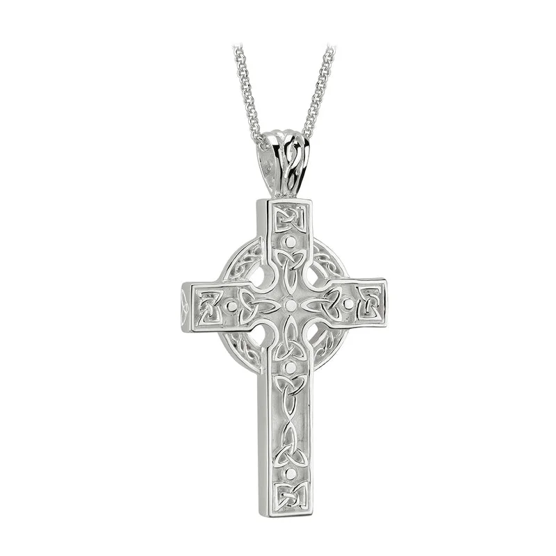 Custom nameplate necklaces for personalized wear-Silver Heavy Celtic Trinity Knot Cross