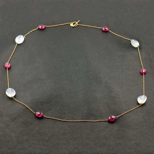 Choker necklaces for edgy style-Moonstone & Rubellite Bead Necklace