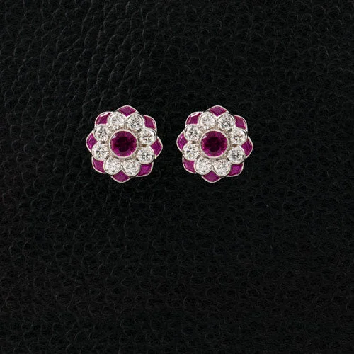 Handmade silver earrings for unique beauty-Ruby & Diamond Earrings